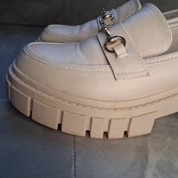 ​Steve Madden Approach Chunky Platform Loafers - Cream Gold Horsebit Size 7.5 - Picture 9 of 15